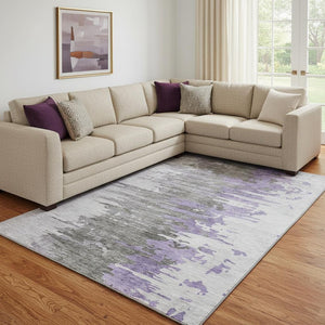 HomeRoots 10' X 14' Stylish Purple, Gray & Ivory Abstract Washable Area Rug with UV Protection & Durability 656951
