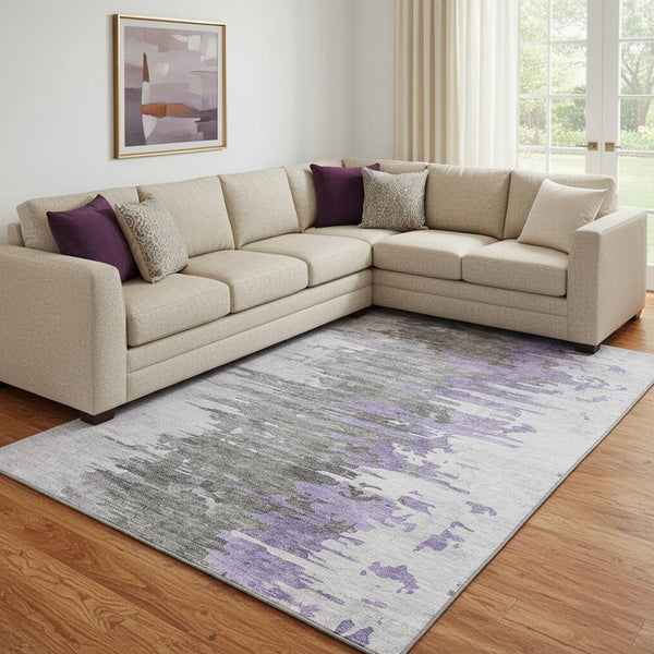 HomeRoots 10' X 14' Stylish Purple, Gray & Ivory Abstract Washable Area Rug with UV Protection & Durability 656951