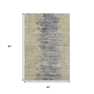 HomeRoots 5' X 8' Abstract Pewter Silver and Gold Area Rug - Washable, UV Protected, Durable for High-Traffic Areas 656953