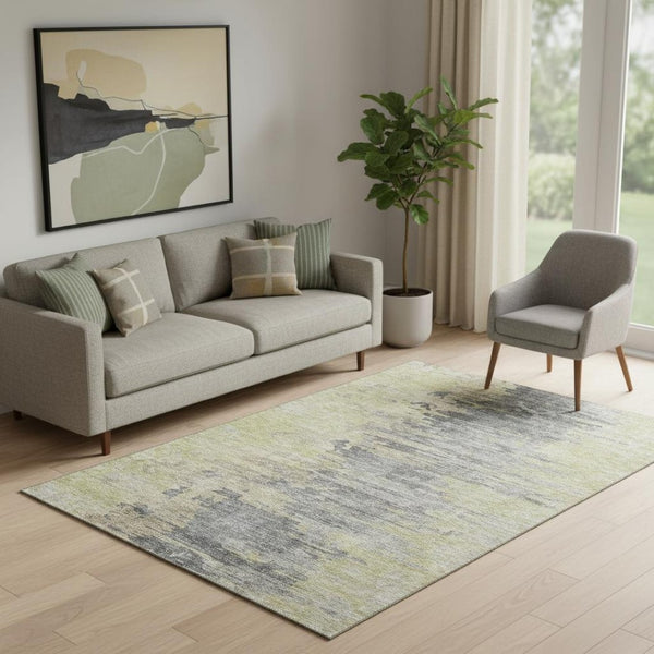 HomeRoots 5' X 8' Abstract Pewter Silver and Gold Area Rug - Washable, UV Protected, Durable for High-Traffic Areas 656953