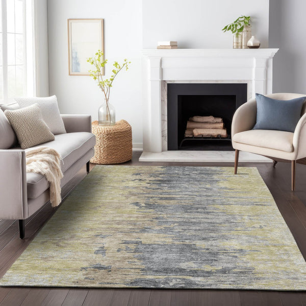 HomeRoots 5' X 8' Abstract Pewter Silver and Gold Area Rug - Washable, UV Protected, Durable for High-Traffic Areas 656953