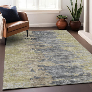 HomeRoots 5' X 8' Abstract Pewter Silver and Gold Area Rug - Washable, UV Protected, Durable for High-Traffic Areas 656953