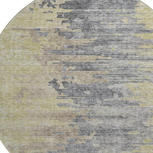 HomeRoots 8' Contemporary Pewter Silver & Gold Abstract Washable Round Rug with UV Protection & Stain Resistance 656954