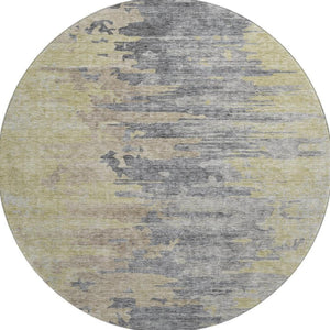 HomeRoots 8' Contemporary Pewter Silver & Gold Abstract Washable Round Rug with UV Protection & Stain Resistance 656954