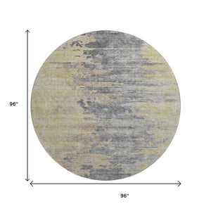 HomeRoots 8' Contemporary Pewter Silver & Gold Abstract Washable Round Rug with UV Protection & Stain Resistance 656954