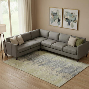 HomeRoots 8' X 10' Stylish Pewter Silver and Gold Abstract Washable Area Rug with Stain Resistance & UV Shield 656955