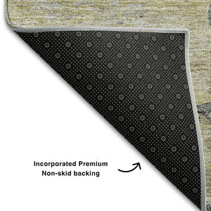 HomeRoots 8' X 10' Stylish Pewter Silver and Gold Abstract Washable Area Rug with Stain Resistance & UV Shield 656955