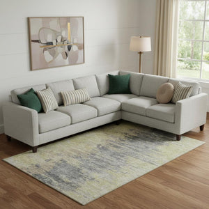 HomeRoots 9' X 12' Elegant Pewter Silver and Gold Abstract Area Rug with Stain Resistance and UV Protection 656956