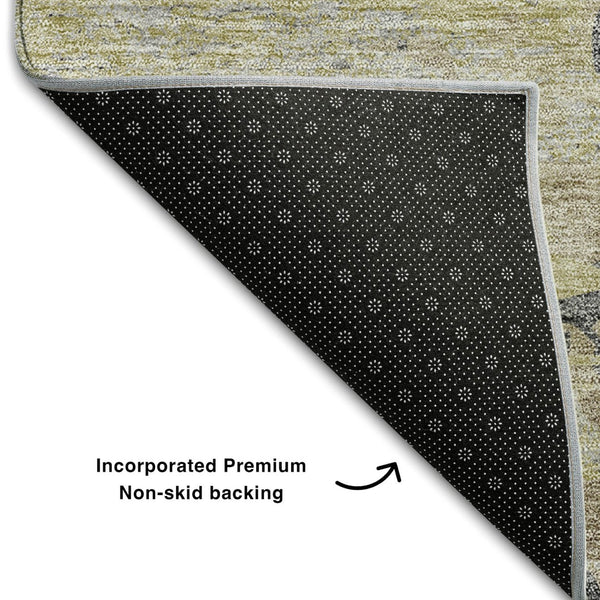 HomeRoots 10' X 14' Abstract Pewter Silver & Gold Washable Area Rug - Durable, Stain-Resistant, UV Protected! 656957