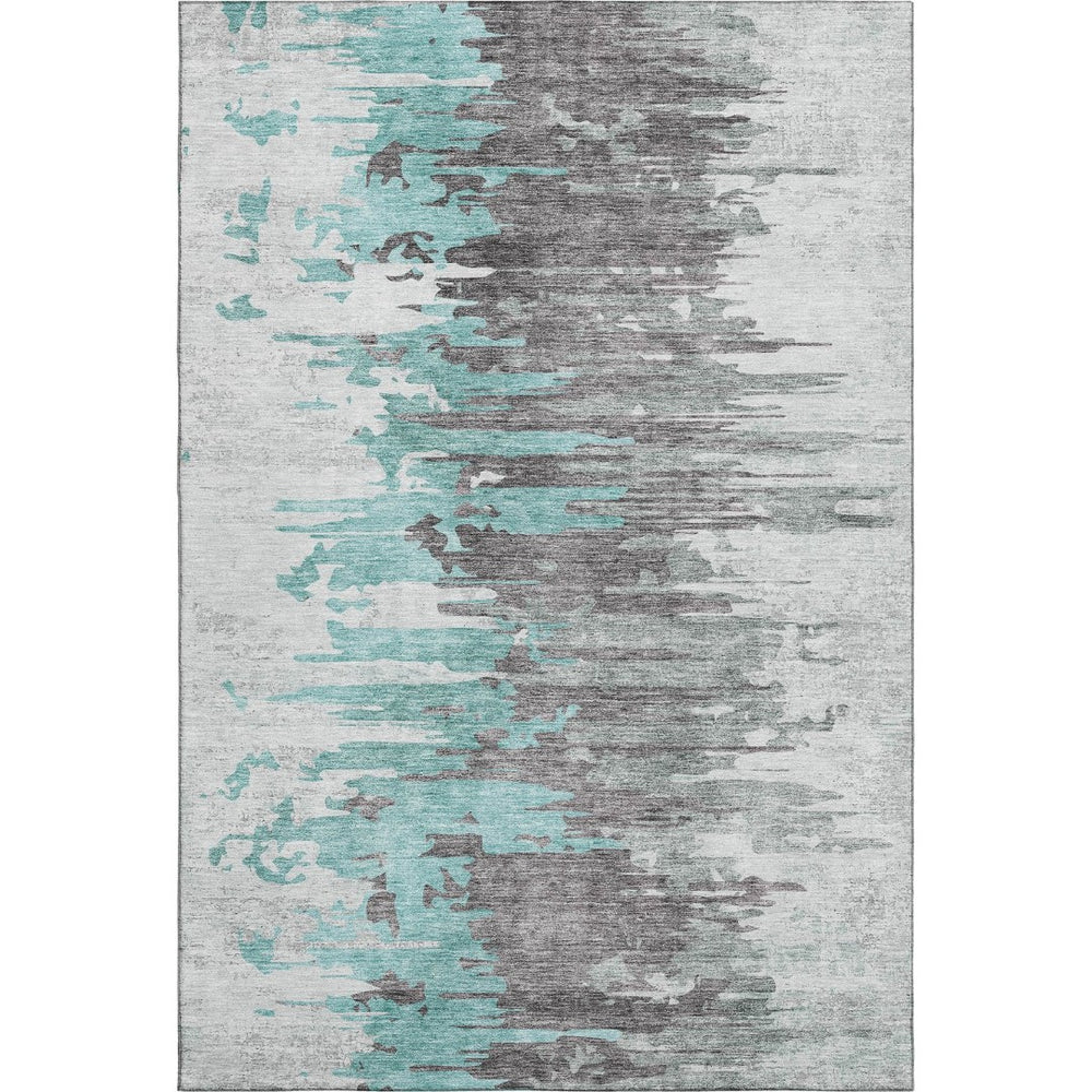 HomeRoots 5' X 8' Abstract Area Rug in Teal, Gray & Ivory – Soft, Washable, UV-Protected for High-Traffic Spaces 656959
