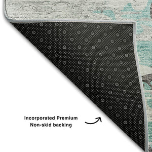 HomeRoots 5' X 8' Abstract Area Rug in Teal, Gray & Ivory – Soft, Washable, UV-Protected for High-Traffic Spaces 656959