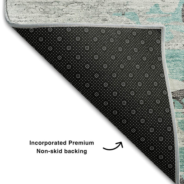 HomeRoots 5' X 8' Abstract Area Rug in Teal, Gray & Ivory – Soft, Washable, UV-Protected for High-Traffic Spaces 656959