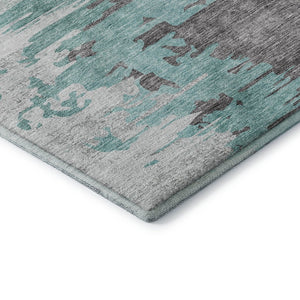 HomeRoots 5' X 8' Abstract Area Rug in Teal, Gray & Ivory – Soft, Washable, UV-Protected for High-Traffic Spaces 656959