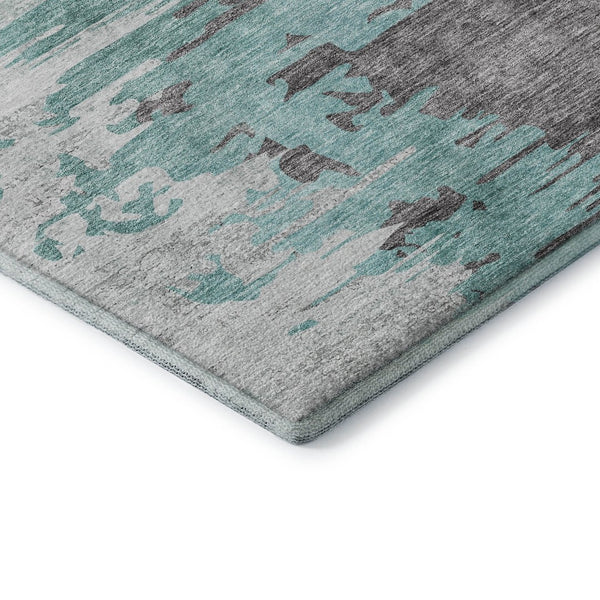 HomeRoots 5' X 8' Abstract Area Rug in Teal, Gray & Ivory – Soft, Washable, UV-Protected for High-Traffic Spaces 656959