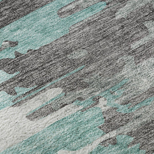 HomeRoots 5' X 8' Abstract Area Rug in Teal, Gray & Ivory – Soft, Washable, UV-Protected for High-Traffic Spaces 656959