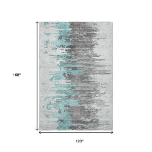 HomeRoots 10' X 14' Teal Gray & Ivory Abstract Area Rug - Washable, UV-Protected, Stain Resistant Design! 656963