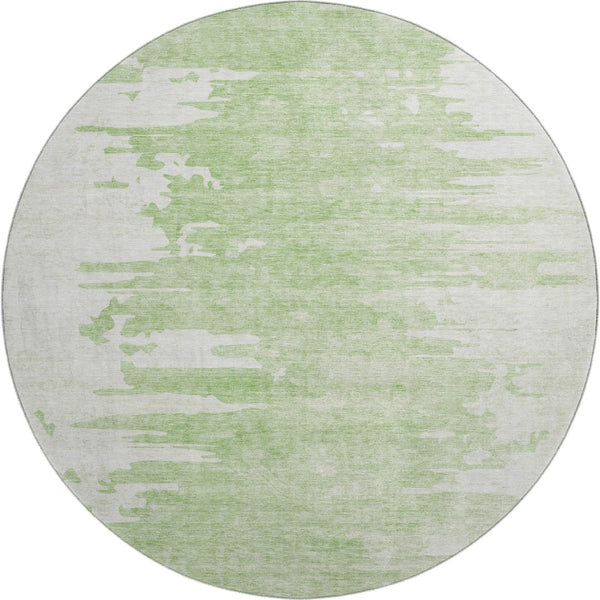 HomeRoots 8' Artichoke Green & Ivory Abstract Round Rug - Washable, UV-Protected, Stylish & Durable for Homes 656966