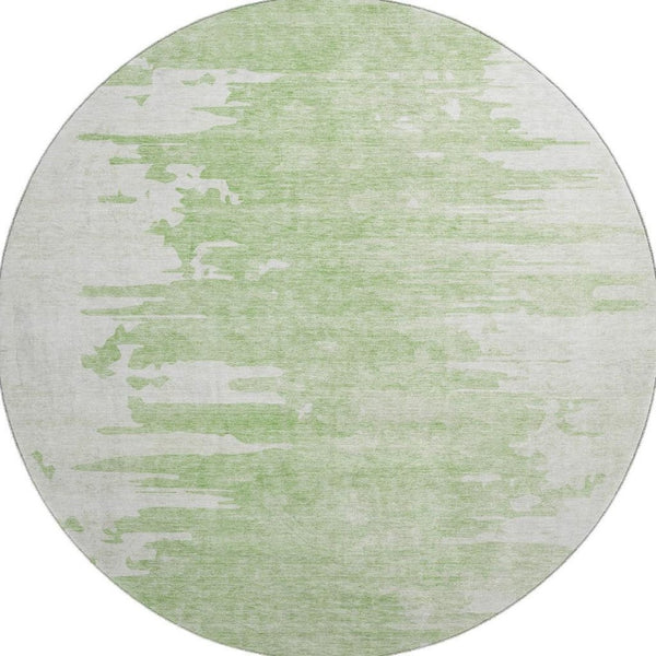 HomeRoots 8' Artichoke Green & Ivory Abstract Round Rug - Washable, UV-Protected, Stylish & Durable for Homes 656966