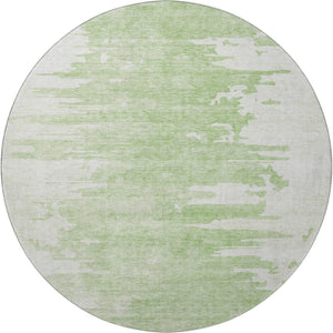 HomeRoots 8' Artichoke Green & Ivory Abstract Round Rug - Washable, UV-Protected, Stylish & Durable for Homes 656966