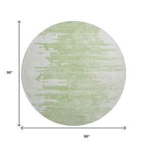 HomeRoots 8' Artichoke Green & Ivory Abstract Round Rug - Washable, UV-Protected, Stylish & Durable for Homes 656966