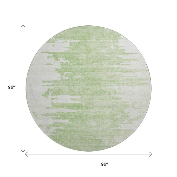 HomeRoots 8' Artichoke Green & Ivory Abstract Round Rug - Washable, UV-Protected, Stylish & Durable for Homes 656966