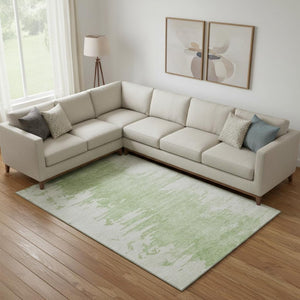 HomeRoots 8' X 10' Artichoke Green & Ivory Abstract Area Rug - Washable, UV-Protected, Stylish & Durable Design 656967