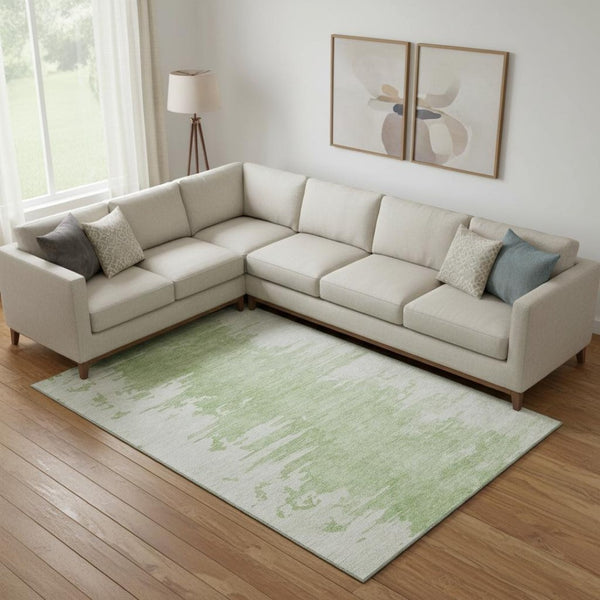 HomeRoots 8' X 10' Artichoke Green & Ivory Abstract Area Rug - Washable, UV-Protected, Stylish & Durable Design 656967