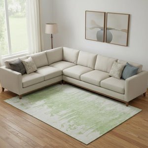 HomeRoots 9' X 12' Artichoke Green Abstract Area Rug - Washable, Stain-Resistant, UV Protected for Busy Homes 656968