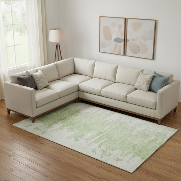 HomeRoots 10' X 14' Artichoke Green Abstract Washable Area Rug - UV-Resistant, Durable for Active Homes 656969