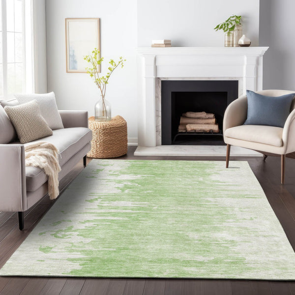 HomeRoots 10' X 14' Artichoke Green Abstract Washable Area Rug - UV-Resistant, Durable for Active Homes 656969