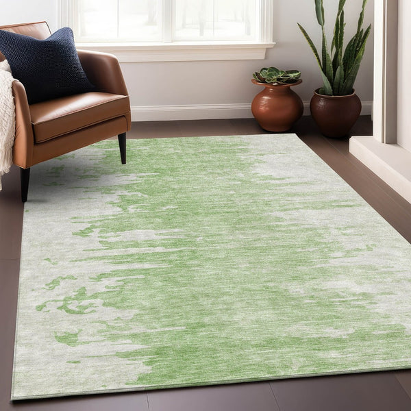 HomeRoots 10' X 14' Artichoke Green Abstract Washable Area Rug - UV-Resistant, Durable for Active Homes 656969