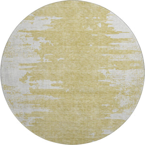 HomeRoots 8' Gold and Ivory Abstract Round Rug - Washable, UV-Protected, Stylish Solution for High-Traffic Areas 656972