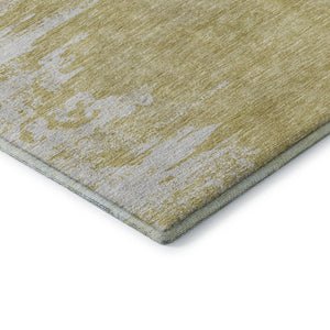 HomeRoots 8' Gold and Ivory Abstract Round Rug - Washable, UV-Protected, Stylish Solution for High-Traffic Areas 656972