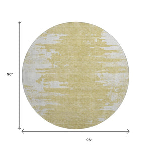 HomeRoots 8' Gold and Ivory Abstract Round Rug - Washable, UV-Protected, Stylish Solution for High-Traffic Areas 656972