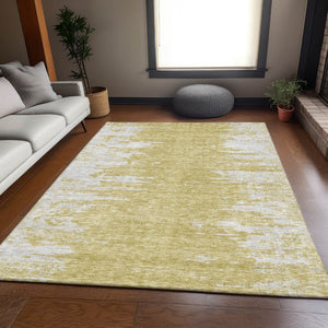 HomeRoots 8' X 10' Gold and Ivory Abstract Area Rug - Washable, UV Protected, Pet-Friendly for Modern Homes 656973