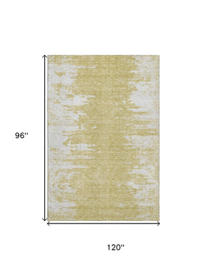 HomeRoots 8' X 10' Gold and Ivory Abstract Area Rug - Washable, UV Protected, Pet-Friendly for Modern Homes 656973