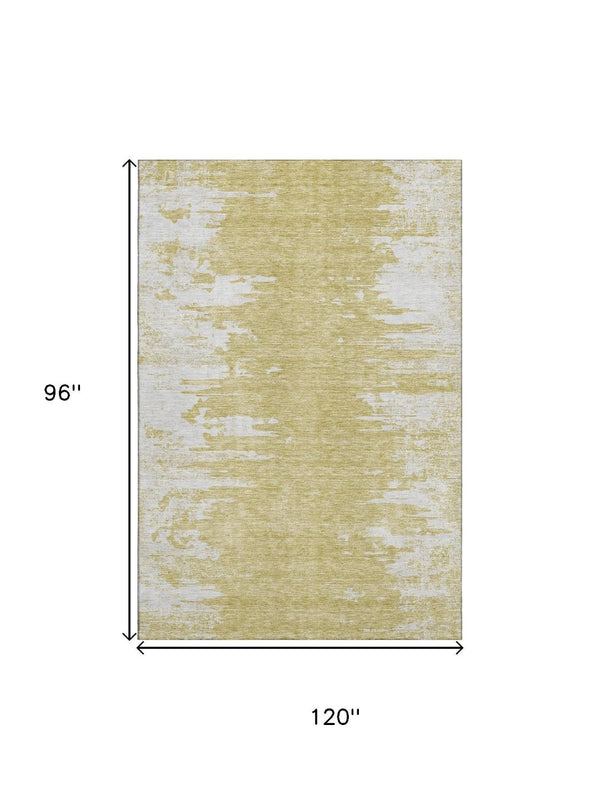 HomeRoots 8' X 10' Gold and Ivory Abstract Area Rug - Washable, UV Protected, Pet-Friendly for Modern Homes 656973