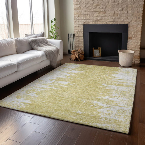 HomeRoots 8' X 10' Gold and Ivory Abstract Area Rug - Washable, UV Protected, Pet-Friendly for Modern Homes 656973