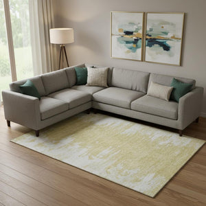 HomeRoots 8' X 10' Gold and Ivory Abstract Area Rug - Washable, UV Protected, Pet-Friendly for Modern Homes 656973
