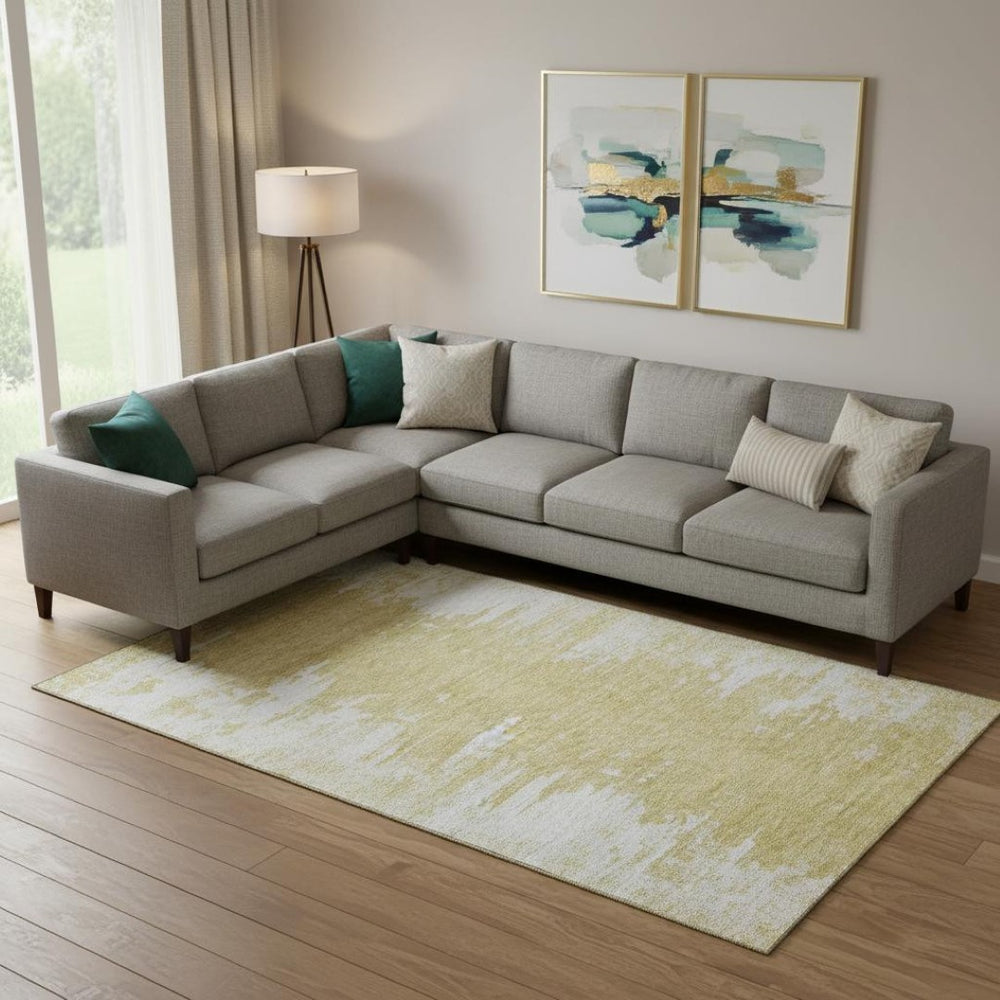 HomeRoots 9' X 12' Gold And Ivory Abstract Area Rug - Washable, UV Protected, Durable & Stylish for Homes 656974