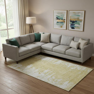HomeRoots 10' X 14' Gold and Ivory Abstract Washable Area Rug with UV Protection for Stylish, Family-Friendly Spaces 656975
