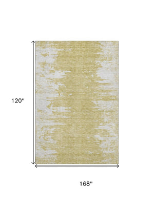 HomeRoots 10' X 14' Gold and Ivory Abstract Washable Area Rug with UV Protection for Stylish, Family-Friendly Spaces 656975