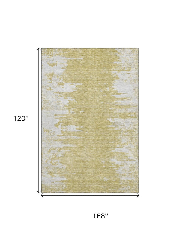 HomeRoots 10' X 14' Gold and Ivory Abstract Washable Area Rug with UV Protection for Stylish, Family-Friendly Spaces 656975