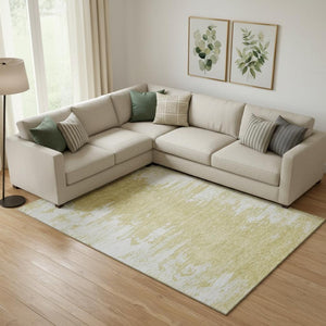 HomeRoots 10' X 14' Gold and Ivory Abstract Washable Area Rug with UV Protection for Stylish, Family-Friendly Spaces 656975