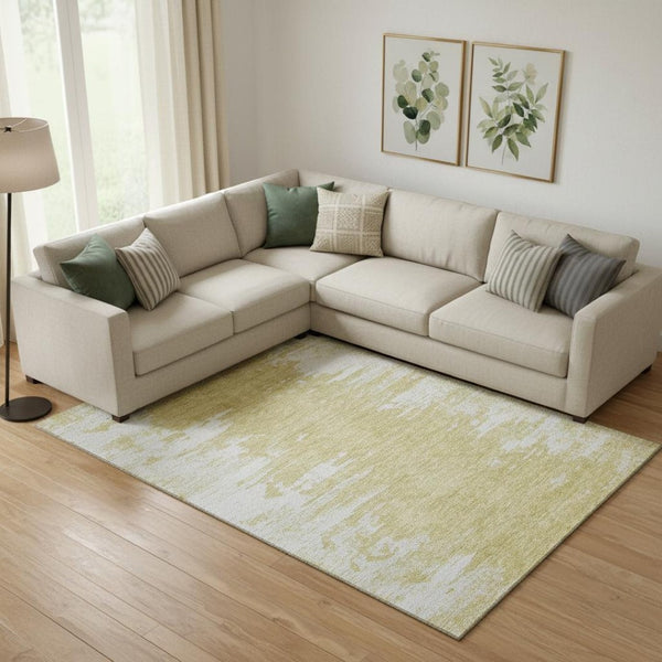 HomeRoots 10' X 14' Gold and Ivory Abstract Washable Area Rug with UV Protection for Stylish, Family-Friendly Spaces 656975