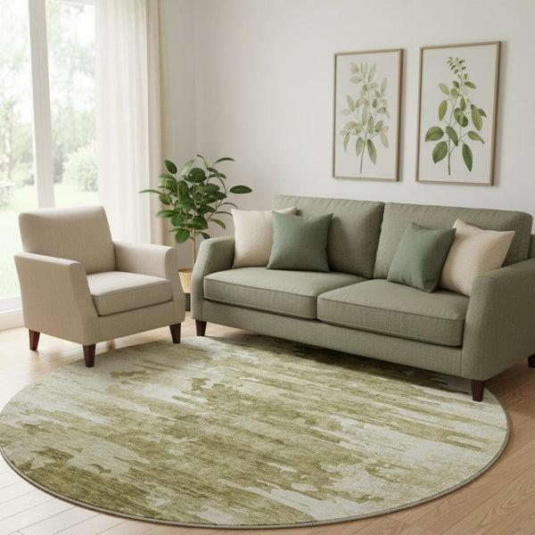 HomeRoots 8' Stylish Coffee and Ivory Abstract Washable Round Rug with UV Protection for Modern Homes 656978