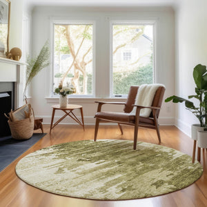 HomeRoots 8' Stylish Coffee and Ivory Abstract Washable Round Rug with UV Protection for Modern Homes 656978