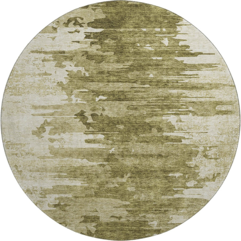 HomeRoots 8' Stylish Coffee and Ivory Abstract Washable Round Rug with UV Protection for Modern Homes 656978