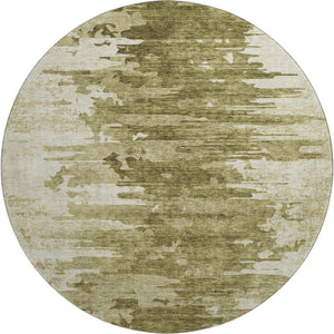 HomeRoots 8' Stylish Coffee and Ivory Abstract Washable Round Rug with UV Protection for Modern Homes 656978