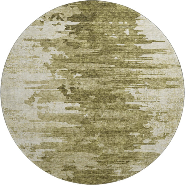 HomeRoots 8' Stylish Coffee and Ivory Abstract Washable Round Rug with UV Protection for Modern Homes 656978